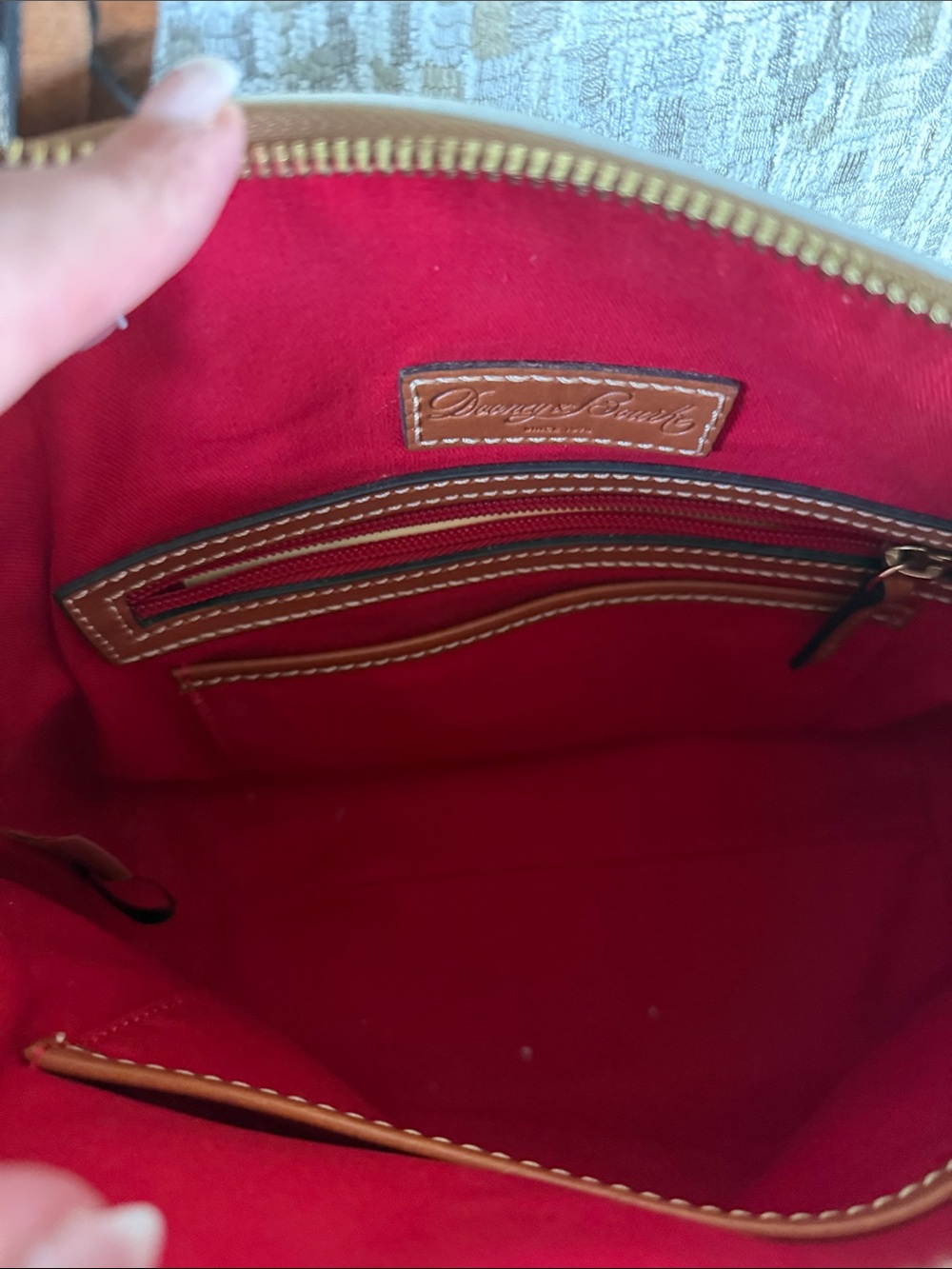 Dooney & Bourke Cream Tote with Red Interior and Tan Straps - Picture 7 of 7
